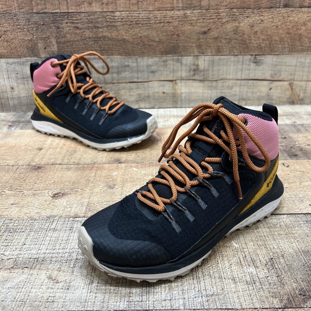 Columbia Womens Black/Orange Mid Top Hiking Trail Shoes Size 6.5